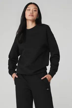 Alo | Renown Heavy Weight Crewneck Neck Pullover Top in Black, Size: XS
