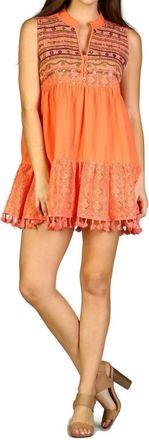 Velzera Lace Fringe Embroidered Sleeveless Tunic In Coral
