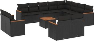 vidaXL Set De Sof&aacute;s De Jard&iacute;n Y Cojines 13 Pzas Rat&aacute;n Sint&eacute;tico Negro Vidaxl