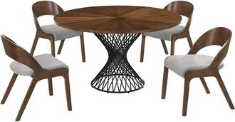 Armen Living Cirque And Polly 5Pc Walnut Round Dining Set