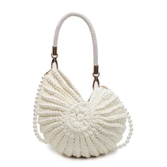 Generic Shell Bag Personalized Hand-woven Bag Creative Conch Shaped Crochet Shoulder Seaside Shell Messenger Novelty Small Handbag(Milk white)