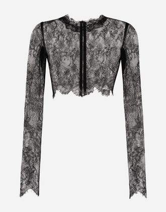 Dolce & Gabbana Long-sleeved Chantilly Lace Crop Top - Woman Shirts And Tops Black Lace 42