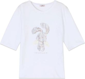 Oltre Jersey T-shirt met applicaties - Dames - T-shirts - Wit - XL - Katoen - Tops