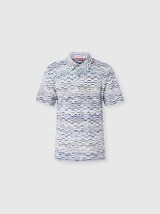 Missoni Cotton Polo Shirt With Raschel Knit And Greek Motif in Light Blue at Nordstrom, Size Xx-Large