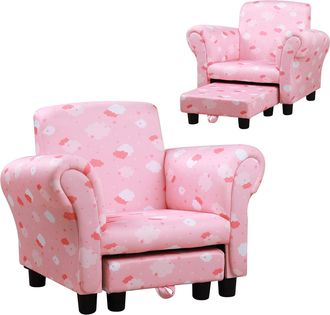 HOMCOM Cute Cloud Star Child Armchair Seat Wood Frame w/ Footrest Padding Pink | TJ Hughes