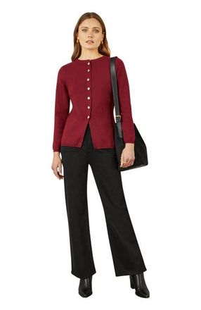 Yumi Chic Peplum Button Up Cardigan in Burgundy at Nordstrom, Size Medium
