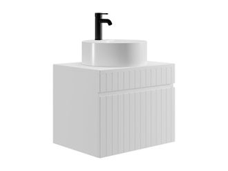 Vente-Unique Mueble de ba&ntilde;o suspendido blanco con lavabo redondo para instalar - 60 cm - SATARA
