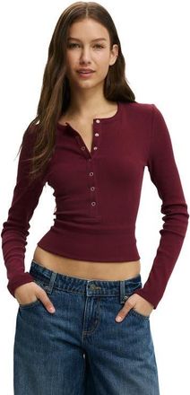 Cotton On Womens Blake Henley Long Sleeve in Sour Cherry at Nordstrom, Size Xx-Small