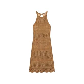 Twinset Knitted Dresses, female, Brown, Size: XS Short Knitted Dress with Rhinestones