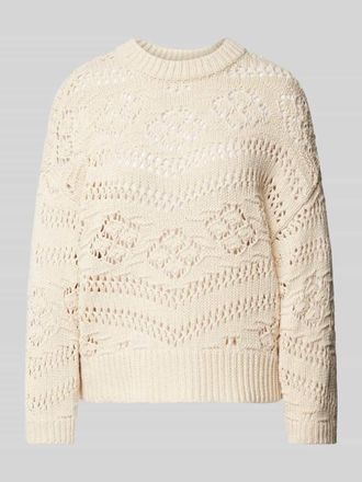 Pieces Figurumspielender Strickpullover mit Lochmuster PCNIANA in Beige, Gr&ouml;&szlig;e XS