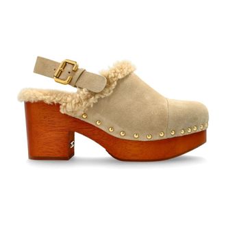 Chlo&eacute; Jeannette Clogs met Hak - Dames - Klompen - Beige - 39 EU - Leer - Schoenen