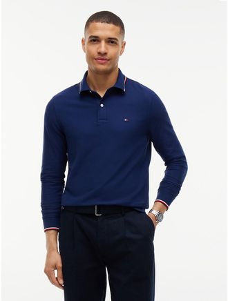Tommy Hilfiger Mens Long-Sleeve Tommy Wicking Polo - Carbon Navy - XXXL
