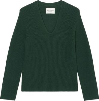 Marc O'Polo Maglione a coste con scollo a V - Verde