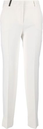 PESERICO White Tailored Slim-Fit Ankle Slit Straight-Leg Pants