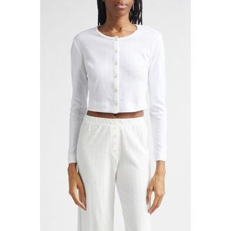 Leset Cotton Pointelle Crop Cardigan in White at Nordstrom, Size X-Large