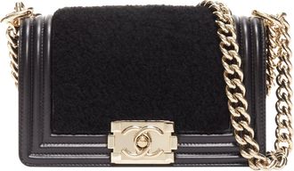 Chanel Boy Small Shearling Leather Gold CC Push Lock Chain Flap Bag