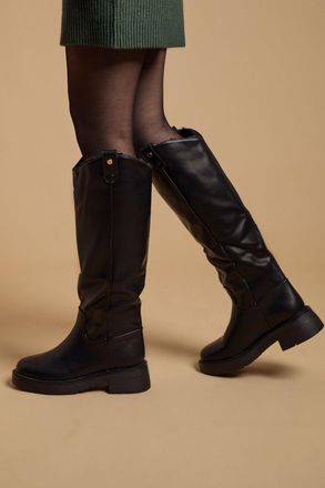 Oasis Womens Tara Faux Leather With Fur Lining Chunky Knee Boots - Black - Size UK 3