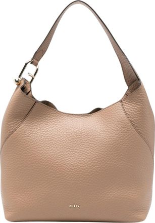 Furla Toffee Brown Lara M Pebbled Leather Hobo Bag