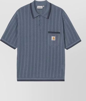 Carhartt Work in Progress striped polo shirt chest pocket ribbed collar