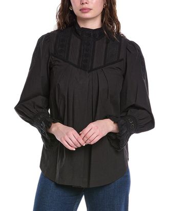 Rebecca Taylor Applique Lace Poplin Top