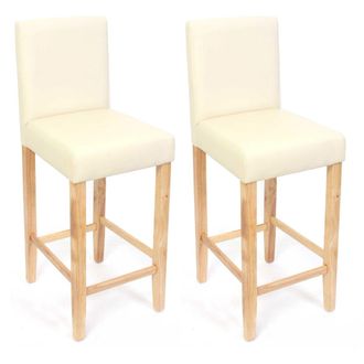 Hhg Hhg - Lote De 2 Taburetes De Bar Taburete De Bar M37 Imitaci&oacute;n Cuero, Crema, Pies Claros