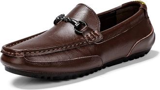Generic Mens Loafers Moccasins Shoes Stitching Details PU Leather Resistant Flexible Comfortable Flat Heel Anti-Slip Casual Prom Slip On(Darkbrown,9.5 UK)