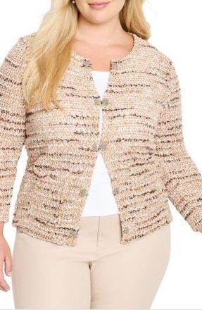Nic+Zoe Tonal Mix Open Stitch Cotton Blend Knit Jacket in Neutral Multi at Nordstrom Rack, Size 3X