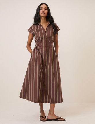 Nobody's Child Brown Pinstripe Jane Shirt Dress