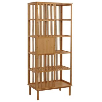 Hhg [nunca Usado] Estante De Suelo De Bamb&uacute; Hhg-588, Armario De Ba&ntilde;o Armario De Ba&ntilde;o Estante De Ba&ntilde;o C&oacute;moda, 5 Estantes Puerta Corredera Mvg 186x80x45cm