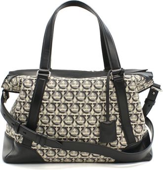 Ferragamo Gancini Black Jacquard Boston Bag (Pre-Owned)