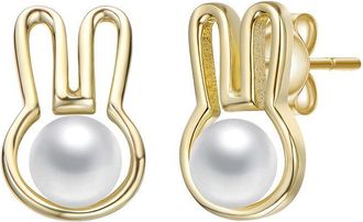 Rachel Glauber 14K Plated 5Mm Pearl Bunny Earrings