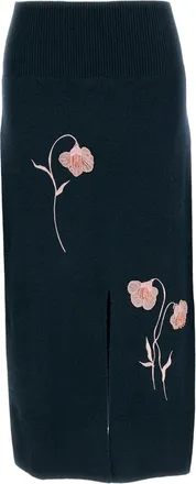 Erdem Green Embroidered Wool Pencil Skirt