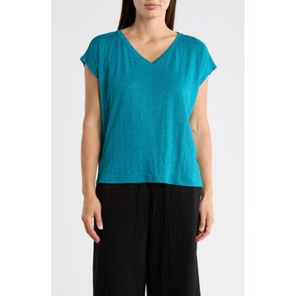 Eileen Fisher V-Neck Organic Linen T-Shirt in Dragonfly at Nordstrom Rack, Size Xx-Small