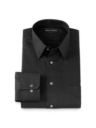 Paul Fredrick Tailored Fit Non-iron Cotton Pinpoint Solid Point Collar Dress Shirt in Black at Nordstrom, Size 16.5 - 32