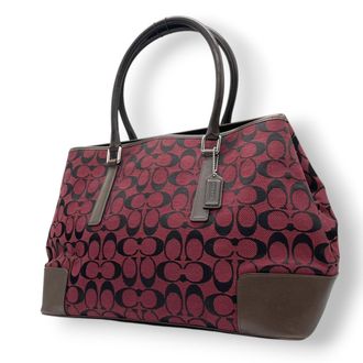 Coach Bordeaux Brown Canvas Leather Handbag Tote Bag (Pre-Owned)