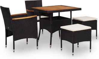 vidaXL Set Comedor Jard&iacute;n 5 Pzas Rat&aacute;n Sint&eacute;tico Y Madera Acacia Negro Vidaxl