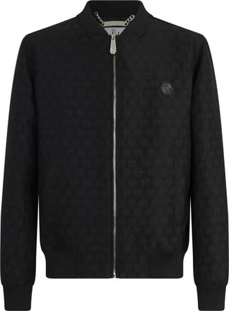 Philipp Plein Bomberjack Jacquard Monogram - Heren - Bomber jackets - Zwart - L - Nylon - Jassen