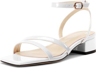 Castamere Womens Low Chunky Block Heel Square Toe Ankle Strap Sandals Dress Wedding Party Shoes 3.5 CM Heels White 6.5 UK