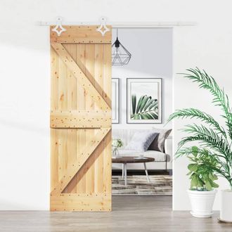 Berkfield Home Sliding Door with Hardware Set 70x210 cm Solid Wood Pine in Brown