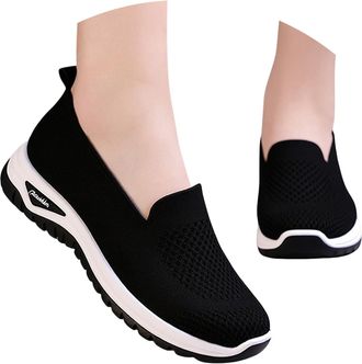 Generic Walking Shoes with Memory Foam Wedge Heel Athletic Outdoor Sport Shoe Athletic Outdoor Sport Round Toe Knit Mary Jane Shoes Flat Comfort Breathable Br