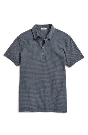 Billy Reid Pensacolo Stripe Polo in Carbon Blue/Silver at Nordstrom, Size X-Small