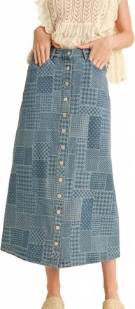 Merci Patchwork Midi Denim Skirt In Blue