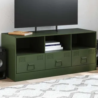 vidaXL Mueble De Tv De Acero Verde Oliva 99x39x44 Cm Vidaxl