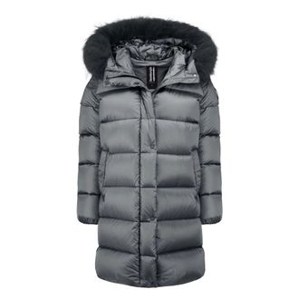 Bomboogie Lange Donsjas met Cir&eacute; Finish - Dames - Mantels - Grijs - Maat: 2XL Nylon