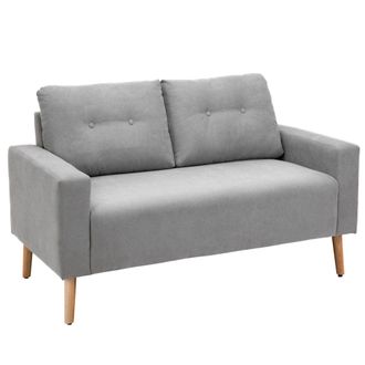 HOMCOM Homcom - Sof&aacute; De 2 Plazas Sill&oacute;n Moderno Tapizado En Poli&eacute;ster Con 2 Cojines Reposabrazos Patas De Madera De Caucho Para Dormitorio Oficina 145x76x88 