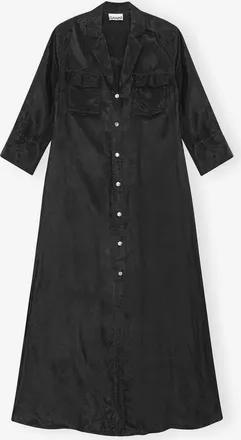 Ganni Black Fluid Cupro Maxi Dress - Size 34