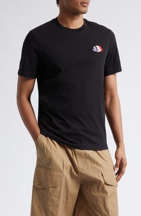 Moncler Tricolor Logo Patch Pima Cotton T-Shirt in Black at Nordstrom, Size Xxx-Large