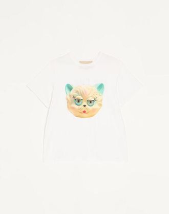 Valentino Valentino Cotton T-Shirt with Le Chat de la Maison Print Man IVORY 3XL
