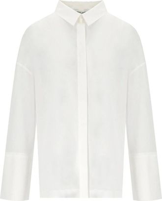 Max Mara Overhemden, Dames, Wit, M, Katoen, Witte Jersey Sedan Shirt met Kimono Mouwen