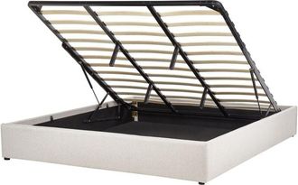 Beliani Ottoman Bed without Headboard Fabric DINAN 180 x 200 cm (EU Super King) Light Beige